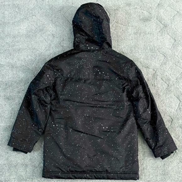 Old Navy Hooded Winter Coat Full Zip/Velcro Size L (10-12) Black/White Speckled - Picture 5 of 6